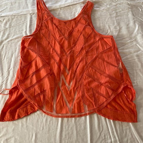 Free People Orange mesh Ginger Tank top S - Picture 2 of 4